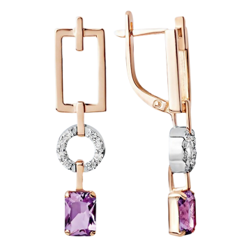 Charmante Goldohrringe mit Amethyste, Zirkonia 