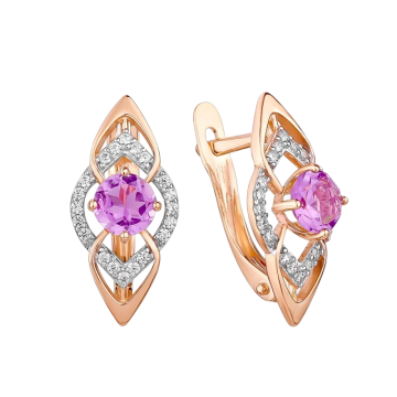 Ohrringe aus Rotgold 585° mit Amethyst, Zirkonia 