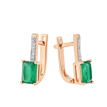 Ohrringe mit grünem Achat und Diamanten aus 585er Rotgold 