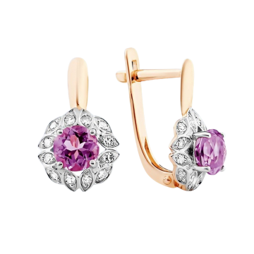 Ohrringe aus Rotgold 585° mit Brillanten und Amethyst 