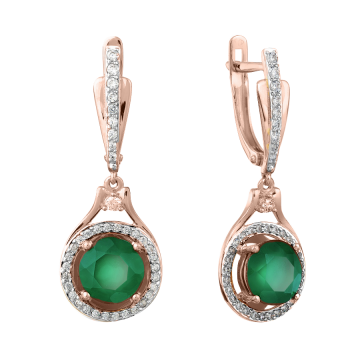 Серьги в красном золоте 585 пробы с агатом и фианитами 