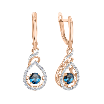 Ohrringe aus Rotgold 585° mit London blau Topas, Zirkonia 