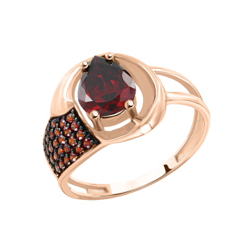 Damenring aus Rotgold 585° mit Granat, Zirkonia 