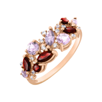 Rotgold 585° Damenring mit Amethyst, Zirkonia 