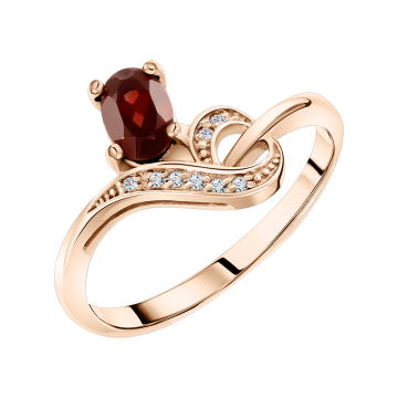 Damenring aus Rotgold 585° mit Granat, Zirkonia 