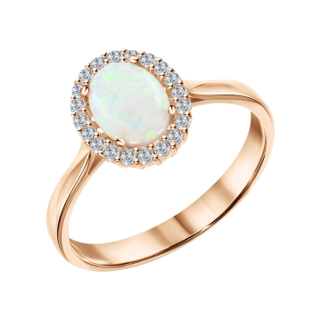 Damenring aus Rotgold 585° mit Opal HTS und Zirkonia 