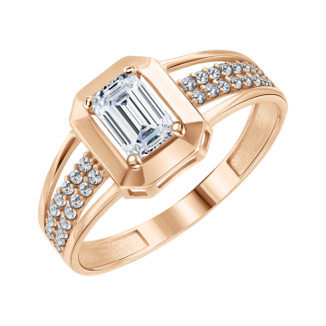 Кольцо женское из красного золота 585 пробы с фианитами 