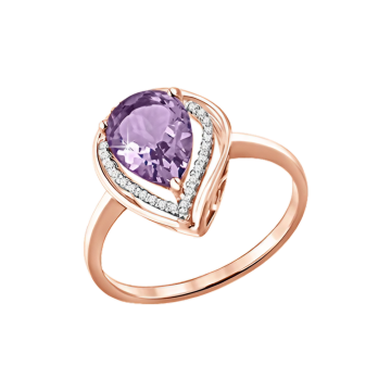 Rotgold 585° Damenring mit Amethyst, Zirkonia 