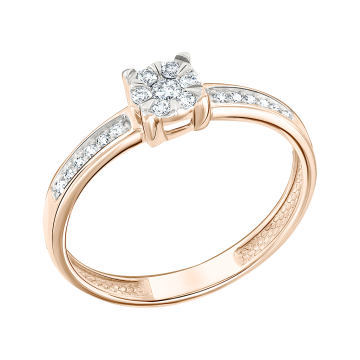 Lady´s ring in red gold of 585 assay value with diamonds 