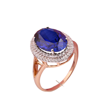 Damenring aus Rotgold 585° mit Brillanten, Saphir 