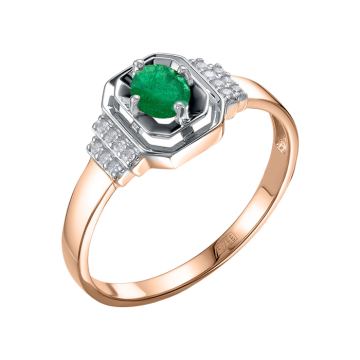 Damenring aus Rotgold 585° mit Brillanten, Smaragd 