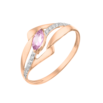 Rotgold 585° Damenring mit Amethyst, Zirkonia 
