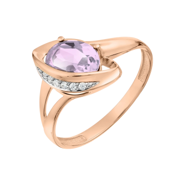 Rotgold 585° Damenring mit Amethyst, Zirkonia 