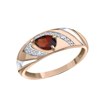 Damenring aus Rotgold 585° mit Granat, Zirkonia 