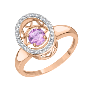 Rotgold 585° Damenring mit Amethyst, Zirkonia 