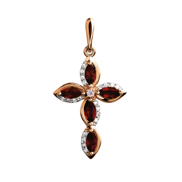 Kreuzanhänger aus Rotgold 585° mit Zirkonia und Granat 