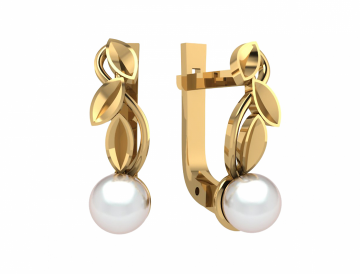 Earrings in red gold of 585 assay value with natural pearl 