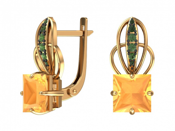 Earrings in red gold of 585 assay value (14ct) with zirconia, citrine 