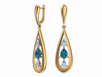 Earrings in red gold of 585 assay value with zirconia and quartz 
