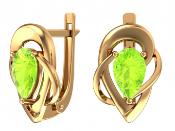 Earrings in red gold of 585 assay value with chrysolite 