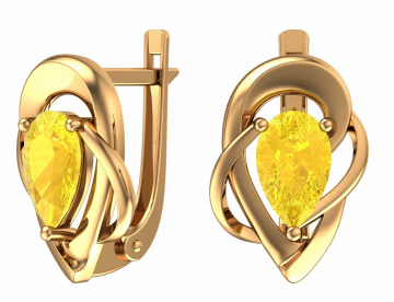 Earrings in red gold of 585 assay value (14ct) with citrine 