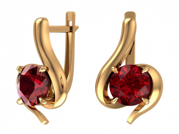 Earrings in red gold of 585 assay value with garnet 