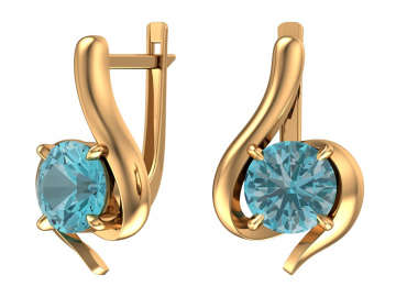 Earrings in red gold of 585 assay value with blue topaz 