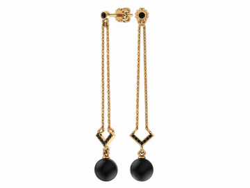 Earrings in red gold of 585 assay value with natural pearl and zirconia 