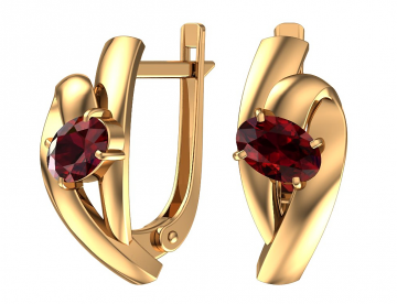 Earrings in red gold of 585 assay value with garnet 