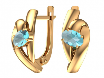 Earrings in red gold of 585 assay value with blue topaz 