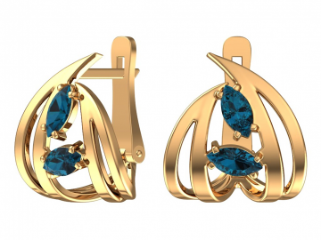 Earrings in red gold of 585 assay value with London blue topaz 