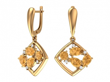 Earrings in red gold of 585 assay value (14ct) with zirconia, citrine 