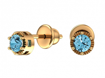 Earrings in red gold of 585 assay value with blue topaz 