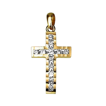 Cross made from yellow gold of 585 assay value with zirconia 