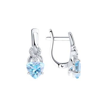 Silver earrings with blue topaz and zirconia 