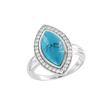 Silver ring with zirconia and turquoise 