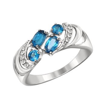 Silver ring with zirconia and London blue topaz 