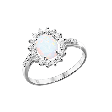 Женское серебряное кольцо 925 пробы. Вставка: фианитами и Опал HTS 
