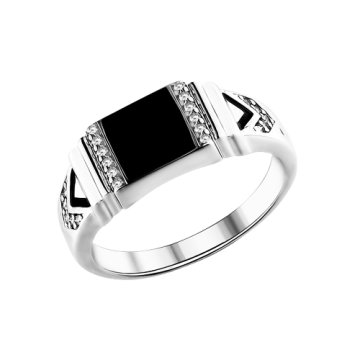Man´s silver seal ring with zirconia, enamel 