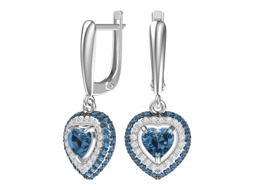 Silver earrings with synthetic blue quartz and colorless cubic zirkonia 