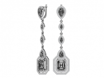 Silver earrings with synthetic gray quartz and colorless cubic zirkonia 