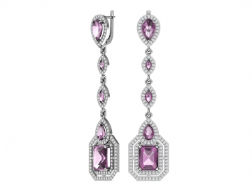 Silver earrings with synthetic amethyst quartz and colorless cubic zirkonia 