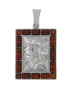 Серебряная подвеска 925 пробы, знак зодиака "Рыбы" Вставка: натуральный янтарь 