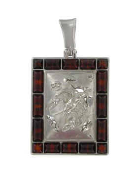 Серебряная подвеска 925 пробы, знак зодиака "Рак" Вставка: натуральный янтарь 