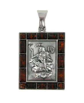 Серебряная подвеска 925 пробы, знак зодиака "Дева" Вставка: натуральный янтарь 