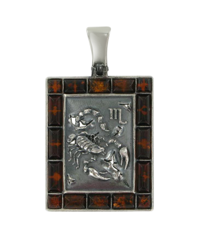 Серебряная подвеска 925 пробы, знак зодиака "Скорпион" Вставка: натуральный янтарь 