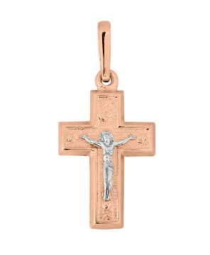 Крестик православный из красного с белым золотом 585 пробы 