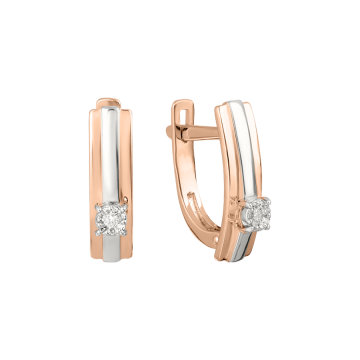 Earrings in red and white gold of 585 assay value with diamonds 