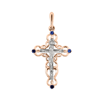 Cross from red gold of 585 assay value with sapphire 