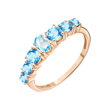 Lady´s ring in red gold of 585 assay value with blue topaz 